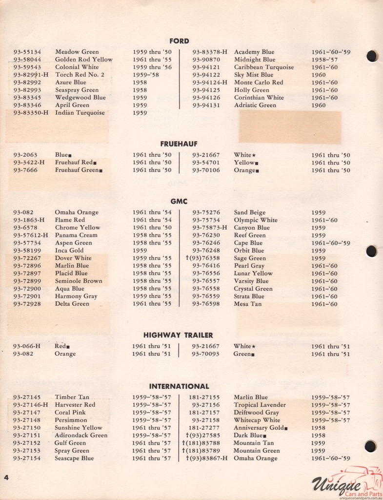 1961 GMC Paint Charts DuPont 5